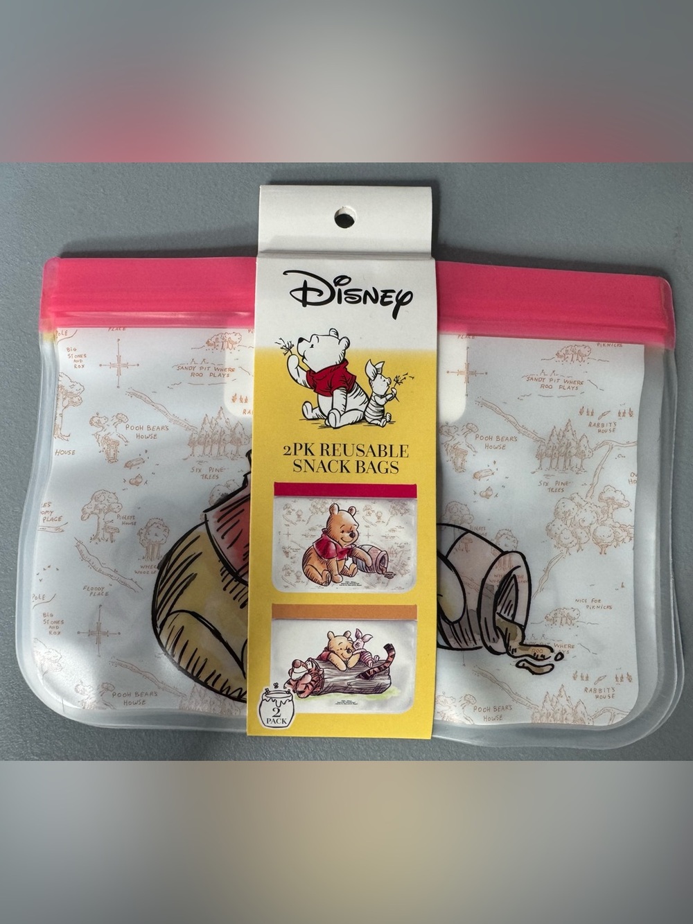 Disney Winnie the Pooh Pink-Trim Reusable Snack Bags - 2 Pack travel on the go